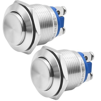 2Pcs 19mm High Momentary Push Button Round IP67 Waterproof 2Pcs, Silver 