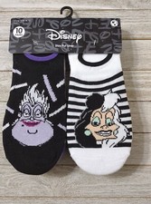 Disney Villains 10 Pair Women's No-Show Socks Shoe Size 4-10 Stay Put Liner