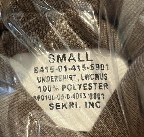 USGI LWCWUS Clima Frío Camisa Marrón Mangas Largas Talla Pequeña Sekri Nuevo de Nuevo - Imagen 3 de 4