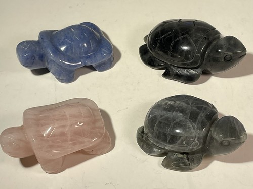 Lot of 4 Carved Stone Turtle Figurines Paperweights Quartz Agate Iridescent - Picture 6 of 24