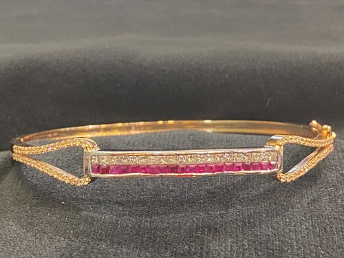2,35 Cts Prinzess Runde Cut Natürlich Diamanten Unisex Rubin Armband In 18K Gold - Bild 8 von 12