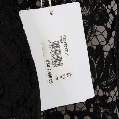 Valentino Women's Corded Lace Shirt Lapel Collar Button Down Black Size 38 - Picture 4 of 4