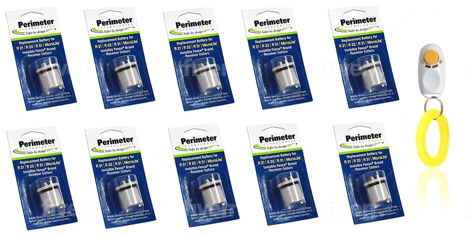 PERIMETER TECHNOLOGY 10 Pack Perimeter IFA-001 Dog Collar Batteries For Invisible Fence +Free Clicker