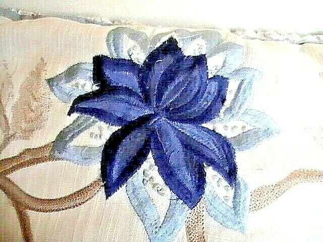 GORGEOUS! Vtg SET 2 Embroidered Floral Roses  'Dresden Blue' Pillow case zipper - Image 4 of 4