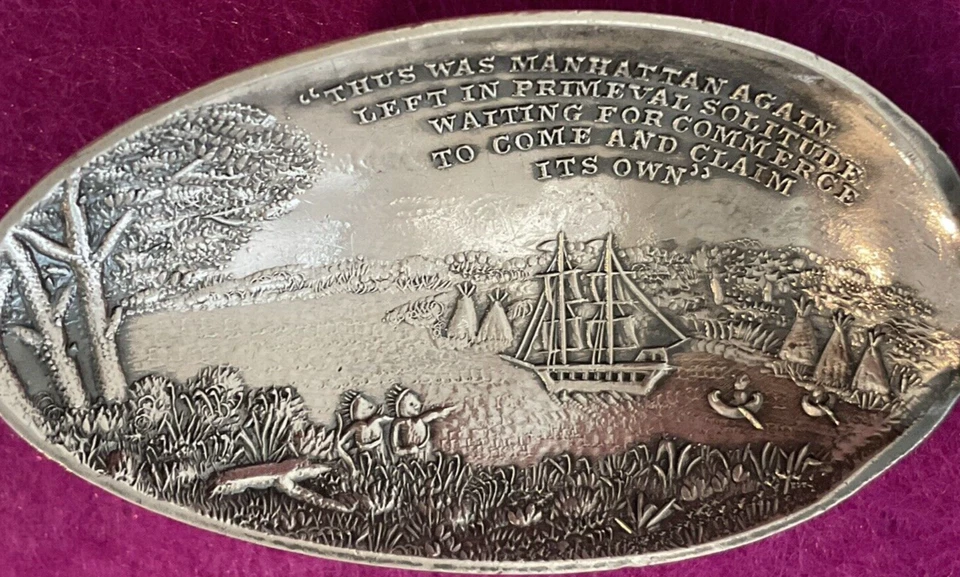 Estatua de la Libertad Manhattan barco indio canoa 5,7" cuchara de recuerdo esterlina 23 g Foto 2 de 4