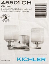 KICHLER Ohara 13 in. 2-Light Chrome Halogen Vanity Light w/ Etched Glass Shade