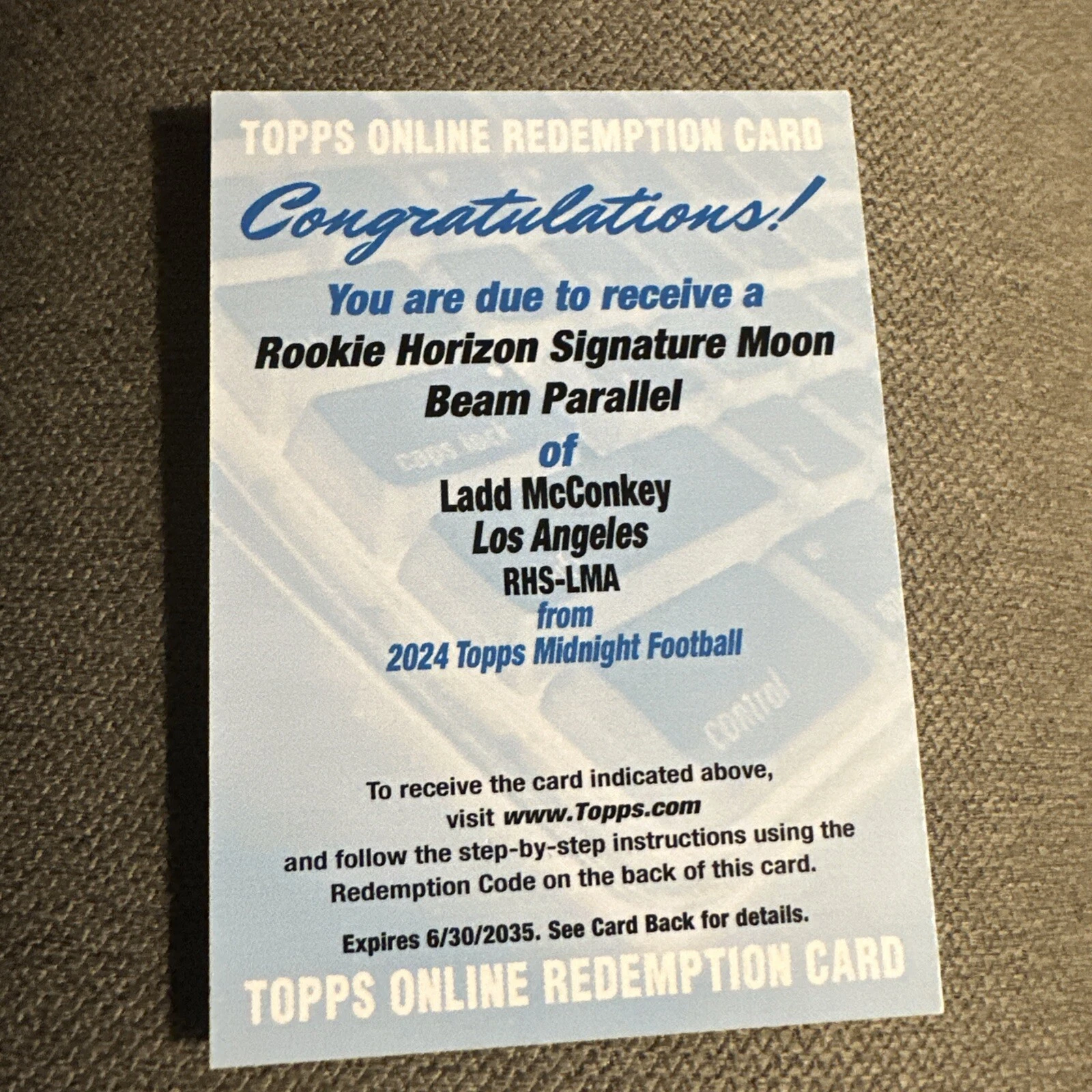 2024 Topps Midnight Rookie Horizon Signature Moon Beam Ladd McConkey Auto RC