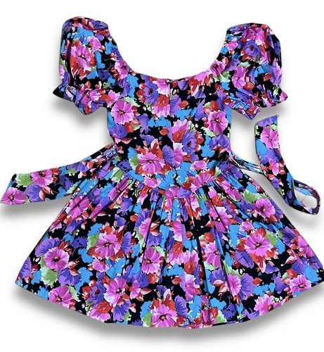 Girls 80’s Party Dress Amy Byer California Colorful Floral Puff Sleeves Size 10 - Picture 8 of 17