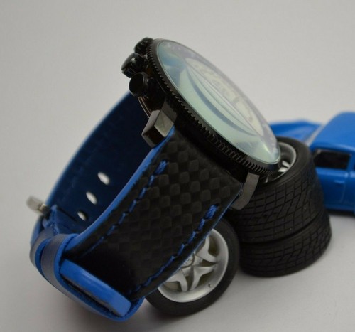 CORREA RELOJ 26 24 22 MM NEGRO AZUL GENUINO CUERO SIMIL FIBRA CARBONO MA STRAP - Imagen 2 de 12