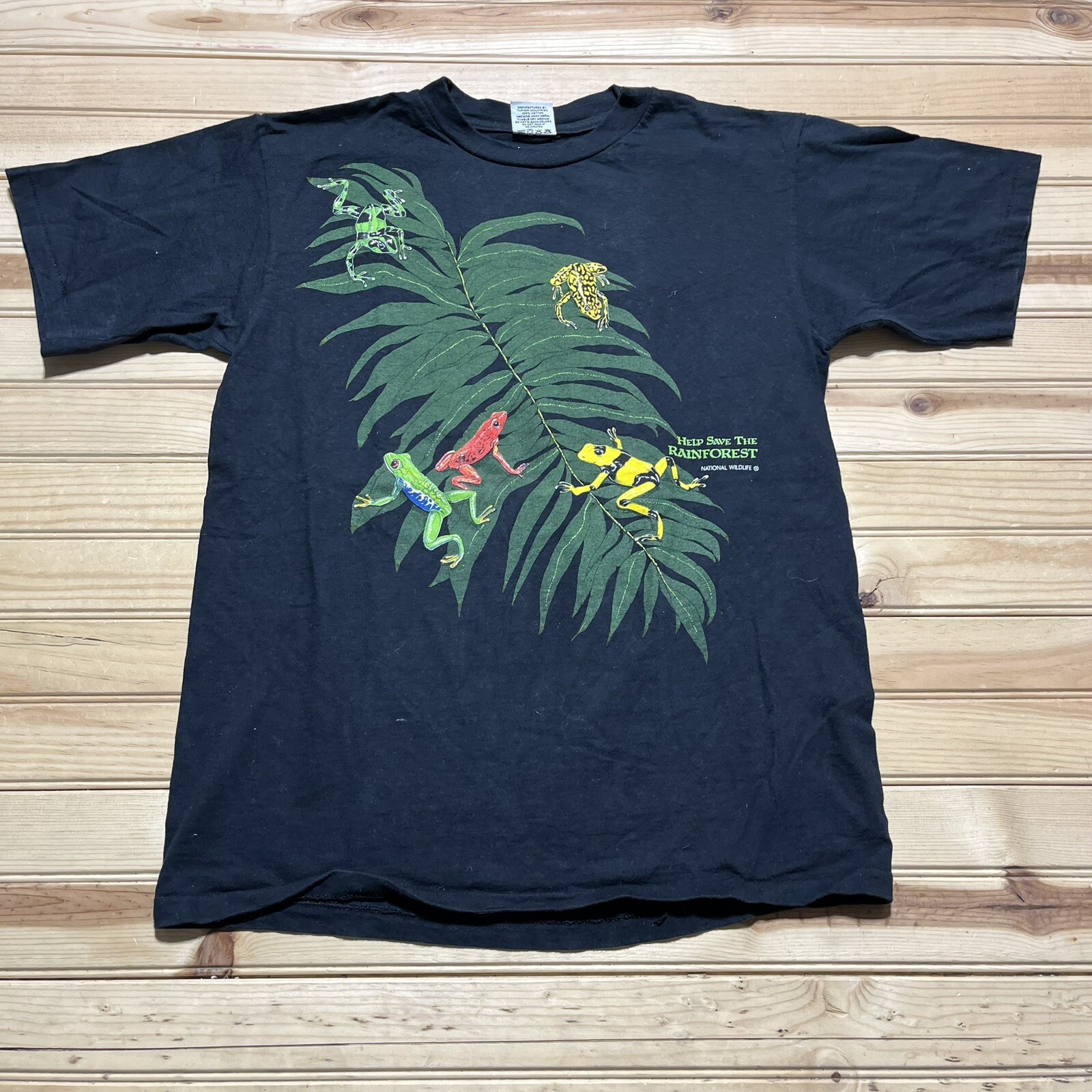 Vintage 80s Tree Frogs Save The Rainforest AOP Wraparound Shirt Size L