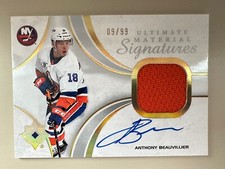 Anthony Beauvillier 21-22 Upper Deck Ultimate Material Signatures #UMS-BE  9/99