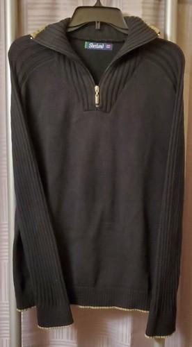 Shetland Navy Blue 1/4 Zip Cotton Pullover Sweater Men’s Size Medium - Picture 4 of 7