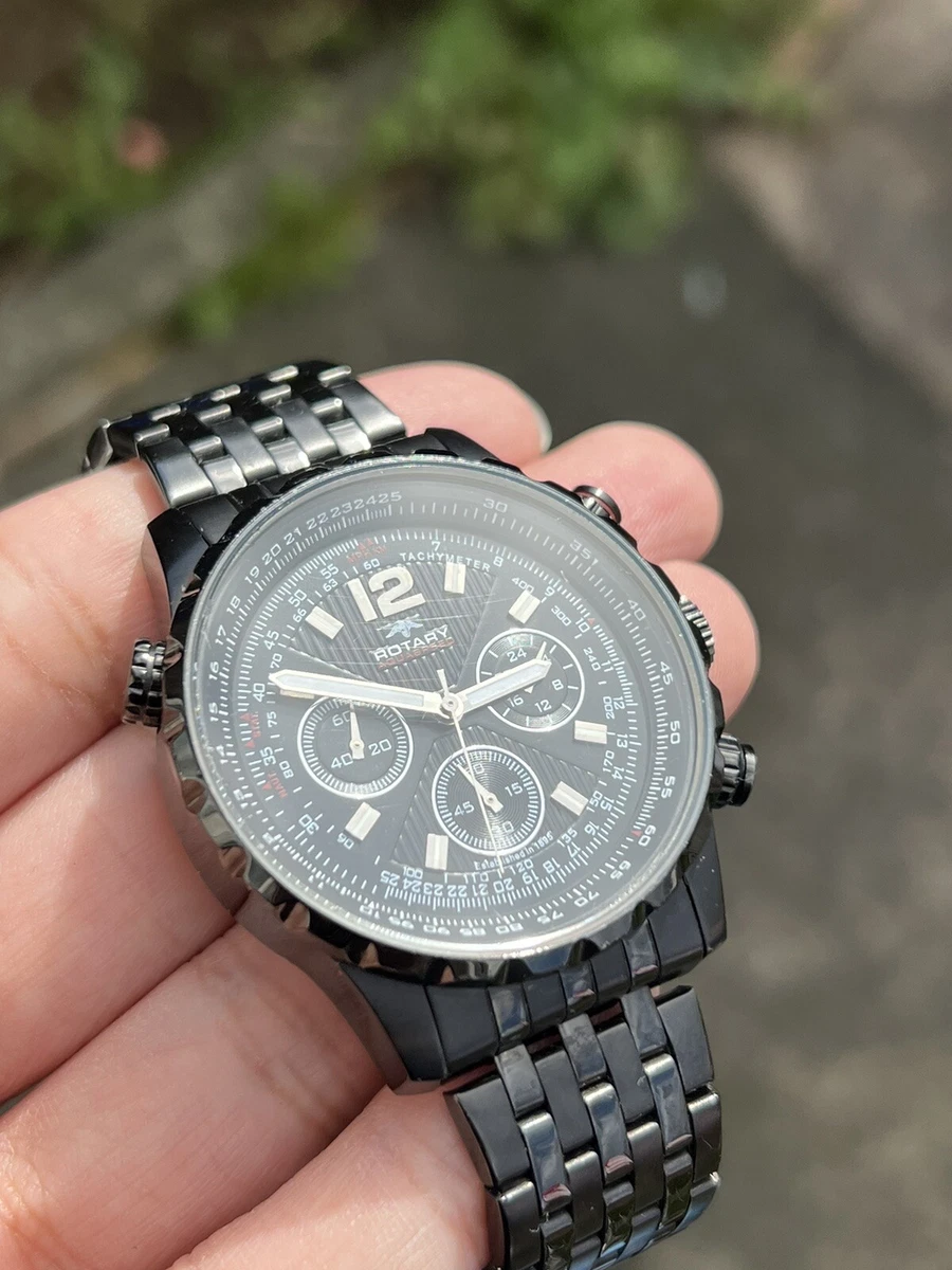 Rotary Aquaspeed Mens Chronograph Black IP Steel Black Dial GB00177 04S RRP 199