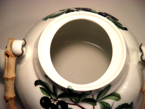 Limoges France Aluminite Frugier Teapot Porcelain Raspberry Blueberry Bamboo Lg - Picture 6 of 12