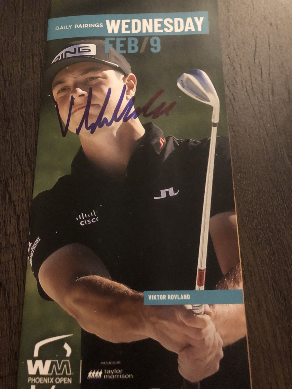 Viktor Hovland Autographed Signed PGA pairing sheet JSA 