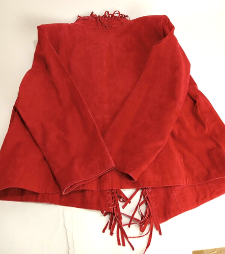 Dialogue Red Suede Leather Fringed Long Sleeve Jacket Size L - Picture 9 of 9