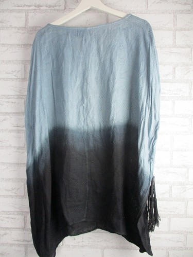 Tigerlily womens kaftan top blue black ombre M, v-neck tassel trim boho PULLS - Picture 10 of 13
