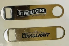 VINTAGE ST. PAULI GIRL IMPORTED GERMAN BEER & COORS LIGHT STEEL  BOTTLE OPENERS
