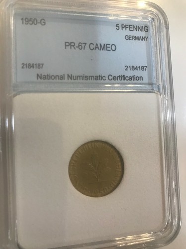 Rare 1950 G Germany Proof 5 Pfennig- mintage 1800, slabbed #2 - 第 3/3 張圖片