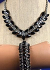 Vintage 1950s Demi-Parure Black & Clear Rhinestone Choker Necklace & Bracelet