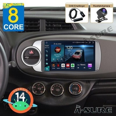 4+64G DAB+ Kam Android 14 Autoradio GPS CarPlay FM BT Für Toyota Yaris 2011-2018