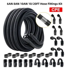 6AN 8AN 10AN 10FT 20FT CPE Braided Nylon Fuel Line Kit + Hose End Fittings Kit