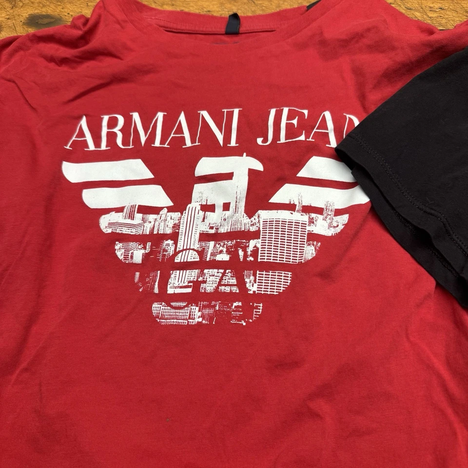 Lot Of 2 Armani Jeans T Shirts Boys XL Black/red Short Sleeve Graphic Logo - Image 2 of 4