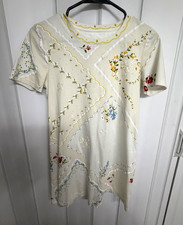 Tory Burch XS Ivory Floral Sequin Embroidered Cotton Knit T-Shirt Dress