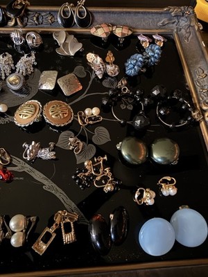42 Pairs Of Vintage Clip On Earrings And Some Screw Backs