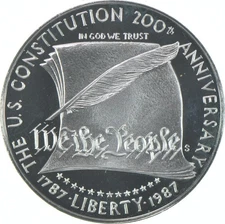 1987-S Proof Constitution Commemorative Silver Dollar $1