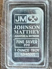 Vintage Johnson Matthey 1 Troy Oz .999 Fine Silver Bar- Serial# A949691