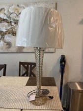 Jonathan Y Designs Metallic Silver Table Lamp Modern Drum Shade Glass Metal