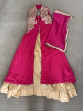 Hot Pink Long Jacket with Gold Lengha and Chuni, Nice