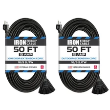 Iron Forge 2-Pack 50ft Black 16/3 SJTW Outdoor Extension Cord w/ 3 Outlets