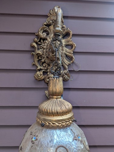 Eccezionale lampada da parete vintage ottone vetro crepato ristorante hotel caffè lampada da parete - Foto 4 di 13