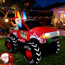 7FT Christmas Inflatables Monster Truck,Large Outdoor Santa Monster Truck Inf...