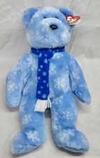 1999 Ty Beanie Buddy Holiday Teddy Bear Blue White Snowflake Scarf Plush Toy 13"