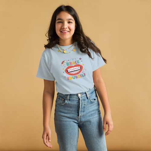 Brace Yourself Braces Smile Graphic T-shirt Short Sleeve Youth Classic Tee - Picture 18 of 34
