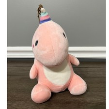 Cute Pink Dinosaur Plush Toy with Party Hat and Rainbow Spikes Stuffed Animal