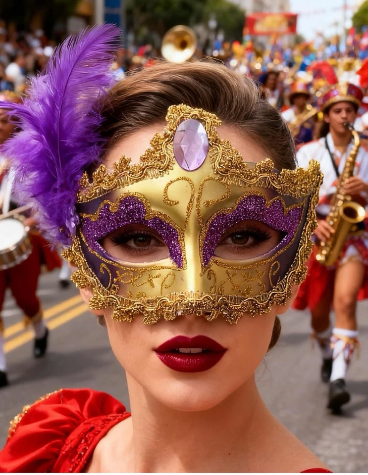 Women Feather Masquerade Mask Fancy Dress Mask Party Wedding Mardi Gras Purple - Image 4 of 4