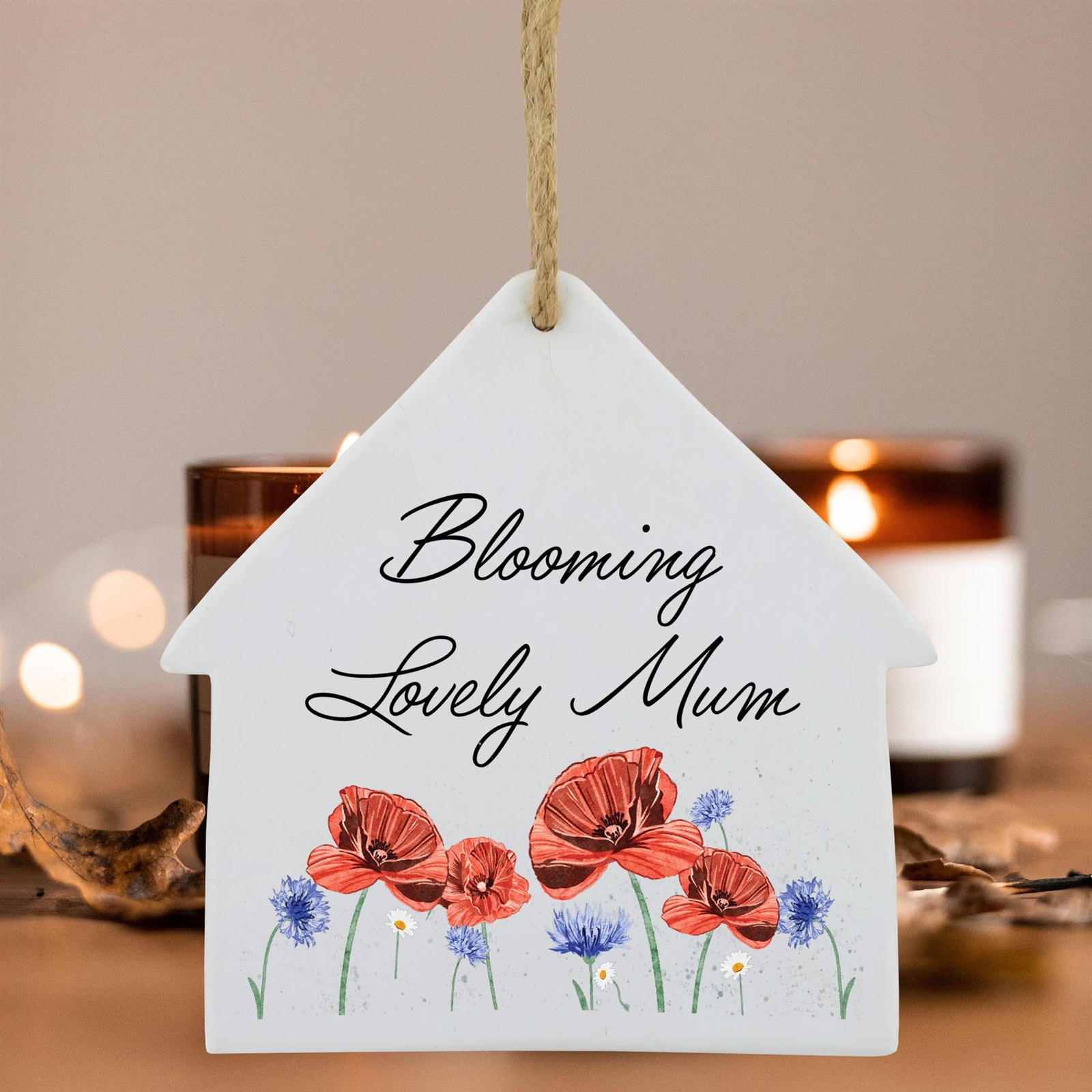 Blooming Lovely Mum Poppies & Cornflowers Watercolour Ceramic House Plaque