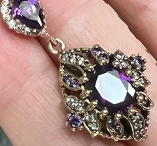 Genuine Amethyst 14K Gold on Sollid 925 Necklace Real Diamond Victorian Revival