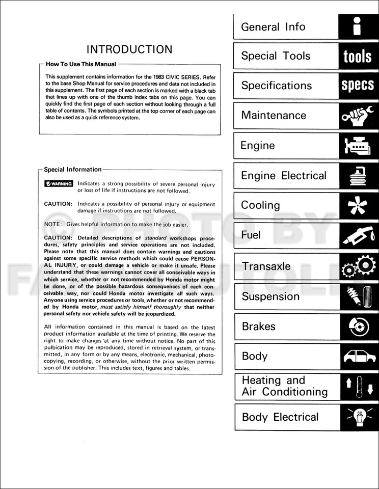 Honda Civic Shop 1982-1983 manual hatchback vagón canadiense libro de servicio de reparación Foto 4 de 4