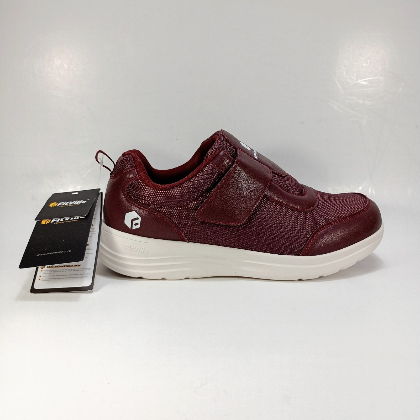 Fitville EasyTop StrapEase V4 Mujer 11 Calce Ancho Borgoña Zapatos para Diabéticos