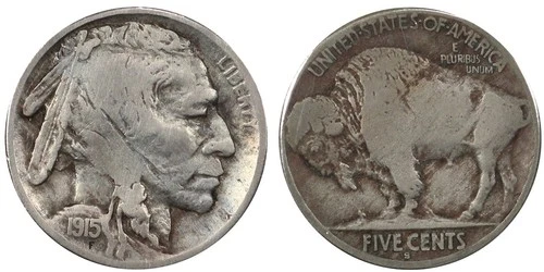 1915-S Very Fine VF Details Buffalo Nickel, Semi-Key Date, Start 99c No Reserve