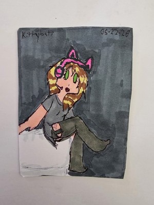 ACEO ATC The E-girl after a twitch stream 2.5'' by 3.5'' Mixed Media Art