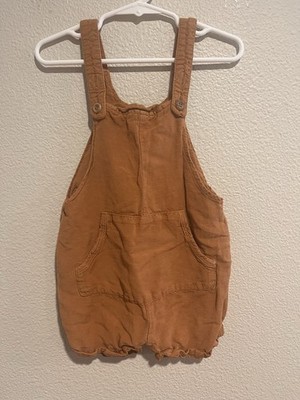 Zara Baby Linen Viscose Earthy Brown Overall Shorts Romper 18-24 M