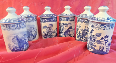 SECHS VINTAGE ''THE SPODE BLUE ROOM'' KONVOLUT GEWÜRZ / VORRATSGLÄSER