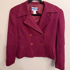 Vintage Pendleton Petite Magenta 100 Virgin Wool Double Breasted Blazer Sz 10P