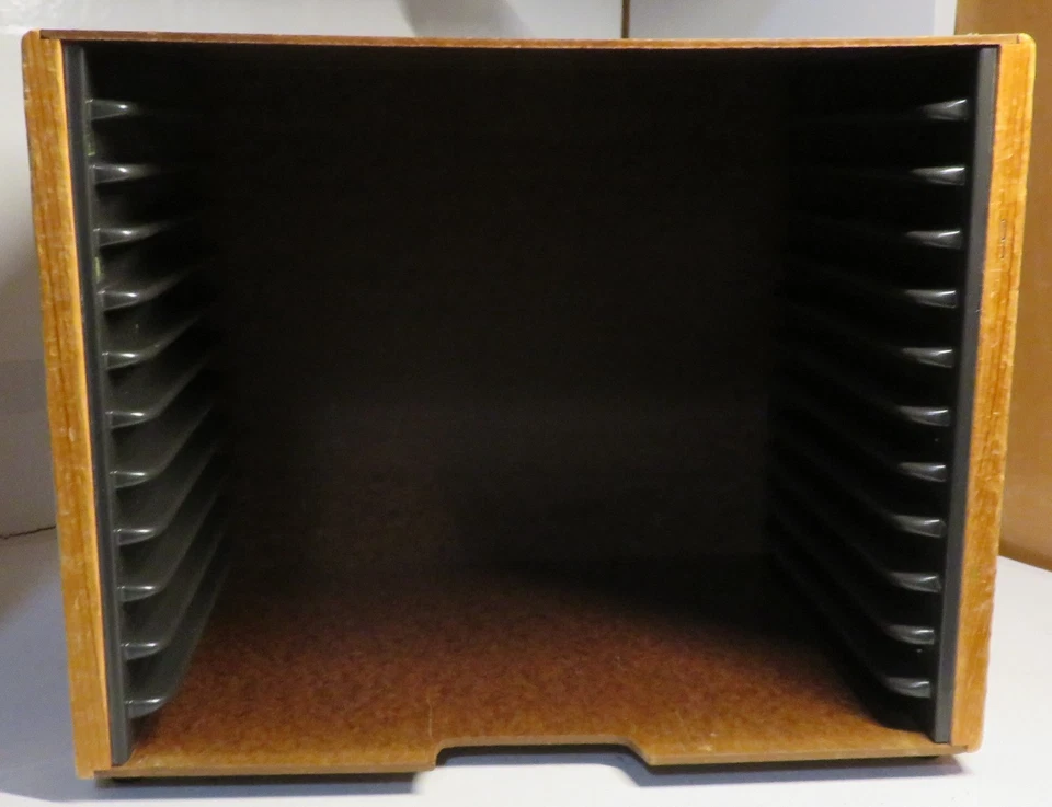 Vintage Wood Sifo Wooden Puzzle Storage Box Holds 12 Tray Organizer Rack Used - Image 2 of 4